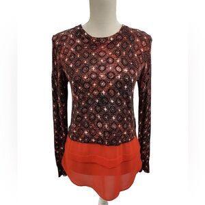 Michael Kors Orange Kaleidoscope Shirt Built In Knitted Top Size XS